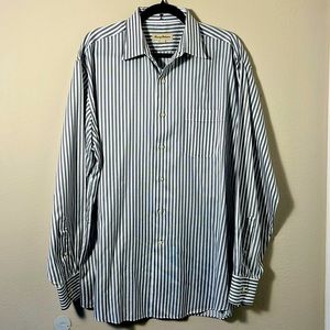 Tommy Bahama Men's 17 34-35 Collared Long Sleeve Button Down Gray Striped Shirt